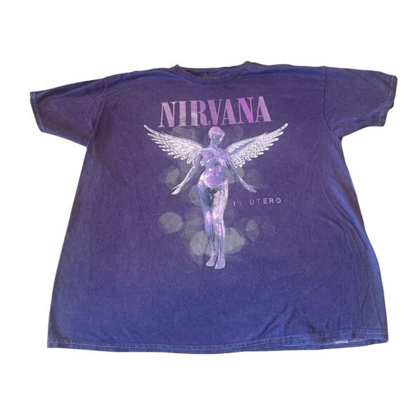 Nirvana Purple Short Sleeve In Utero Grunge Rock Band T-Shirt Stone Wash 1X - Picture 1 of 6